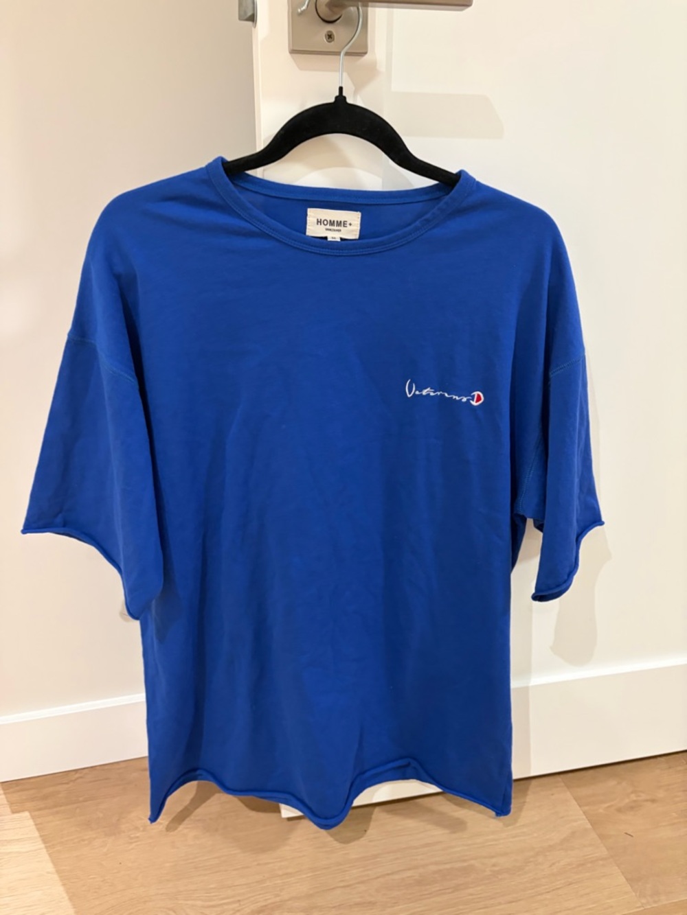 Homme Blue Short Sleeve Crewneck Tee with Subtle Chest Logo